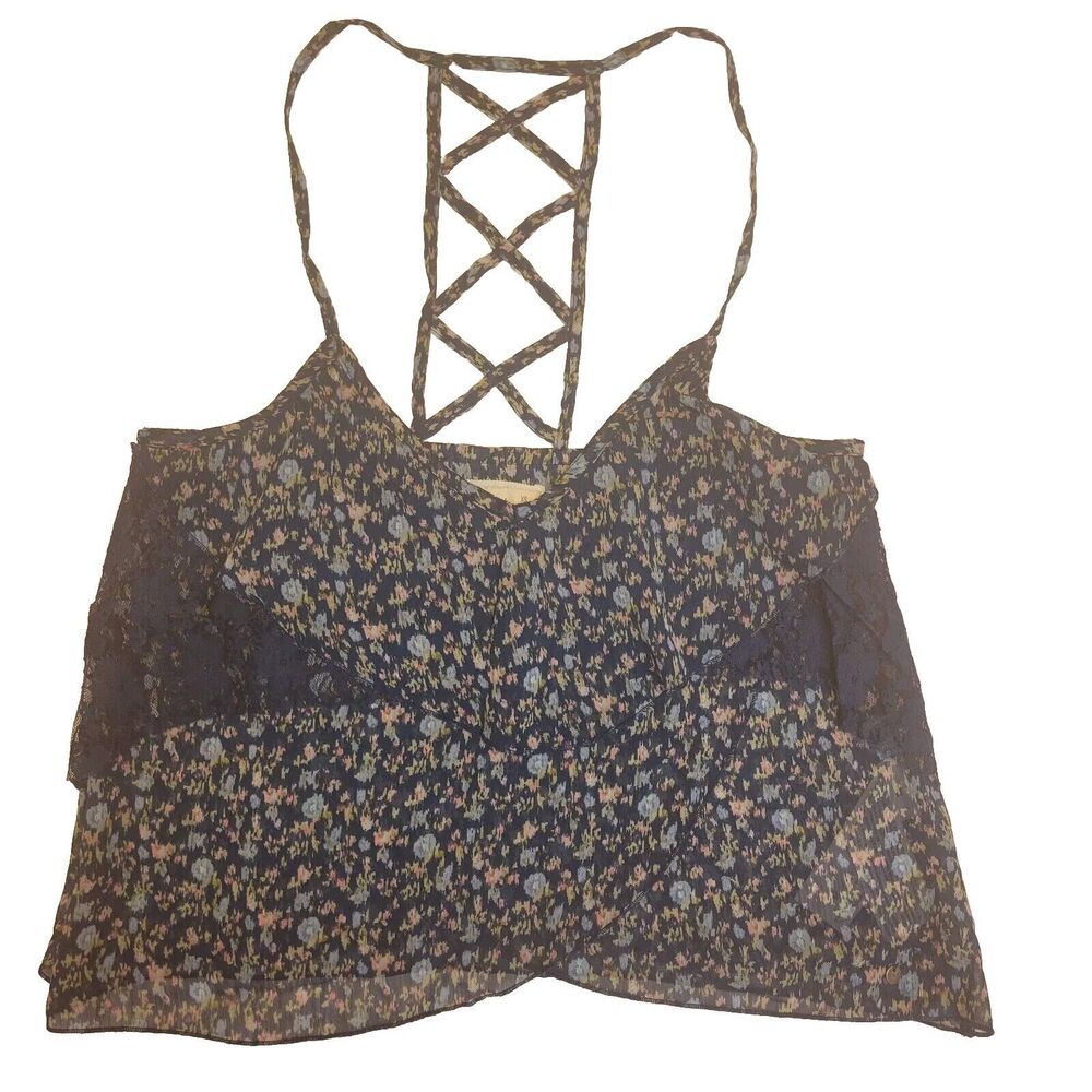 American Eagle Cropped Tie Back Floral Design Sz XS Women Top